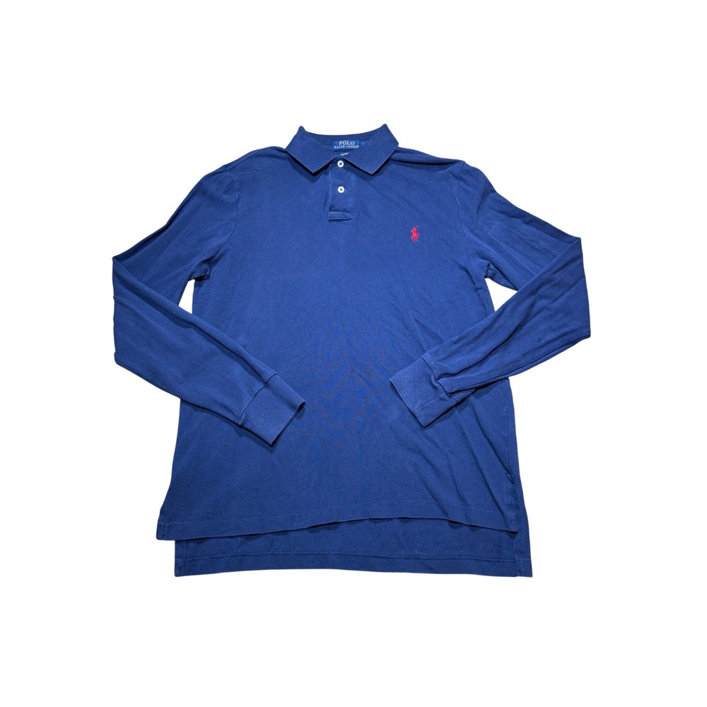 Polo Ralph Lauren Mens Long Sleeve Polo Navy Blue Custom Fit Size M Vintage